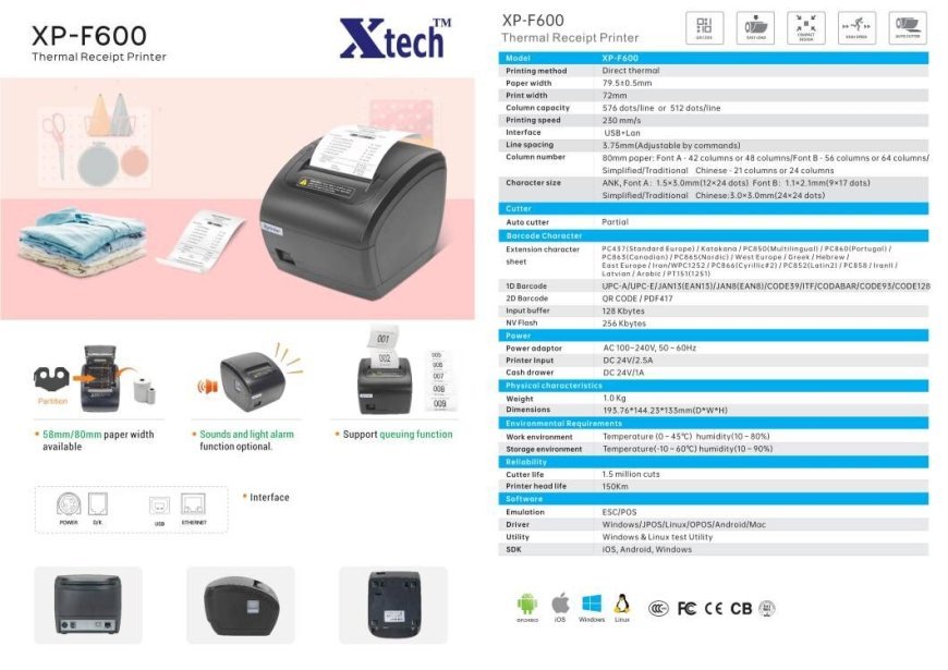 XP 3" BILLING RECEIPT PRINTERS USB & BLUETOOTH CONNECTIVITY