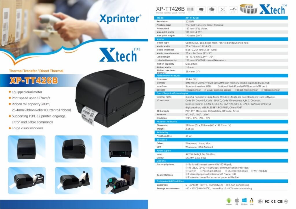 XP TT426B USB AND BLUETOOTH LABEL PRINTER